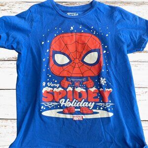 Funko Marvel Spiderman Blue Christmas/Winter T-Shirt, Boys Size Small